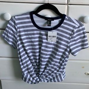 Striped Twist Front Crop Top